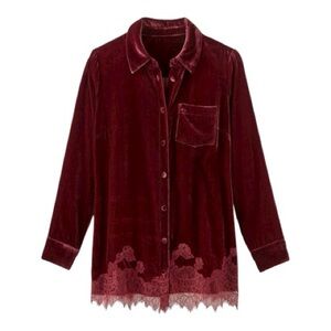 NWT Soft Surroundings Women’s Eden Velvet Lace Trim Cabernet Burgundy Blouse 1X